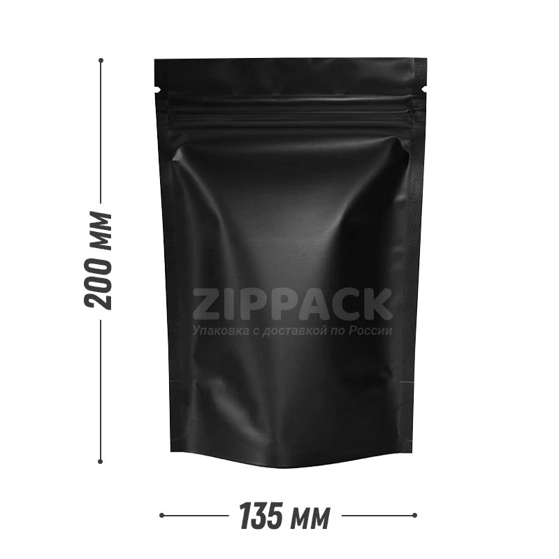 ЧЕРНЫЙ МАТОВЫЙ ДОЙ-ПАКЕТ 135х200 мм | Металлизированный с замком zip-lock D2303 - фото 16287