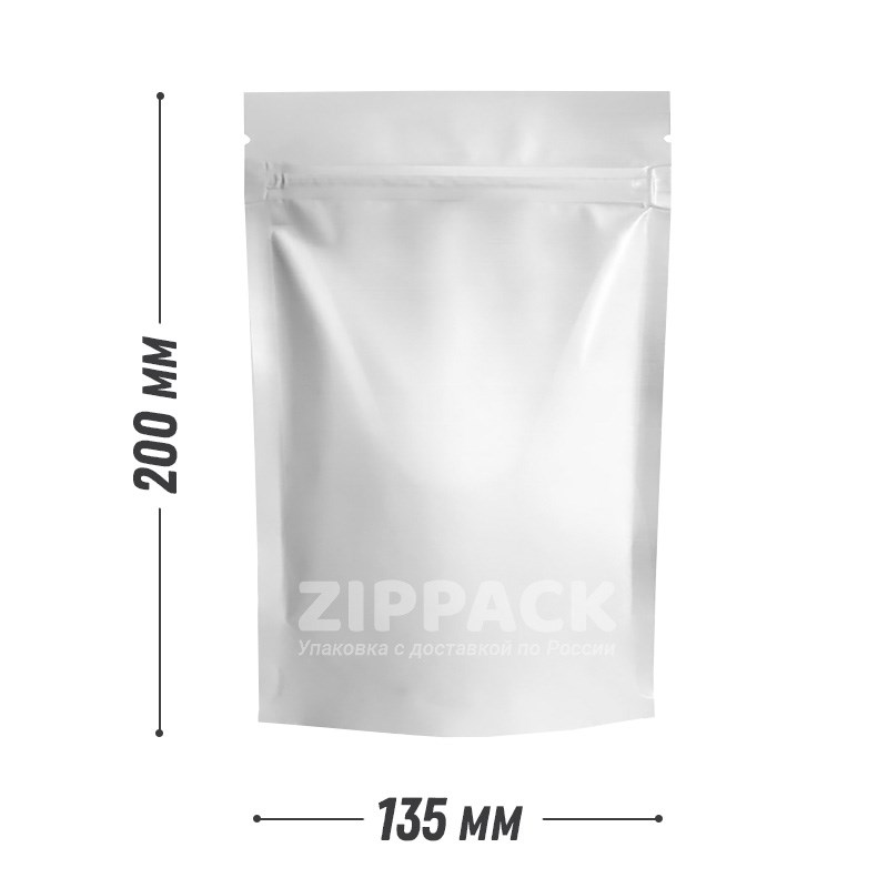 БЕЛЫЙ МАТОВЫЙ ДОЙ-ПАКЕТ 135х200 мм | Металлизированный с замком zip-lock D2215 - фото 16379
