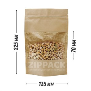 КРАФТ ДОЙ-ПАКЕТ 135х225 мм С ОКНОМ 70 мм и замком zip-lock D1812