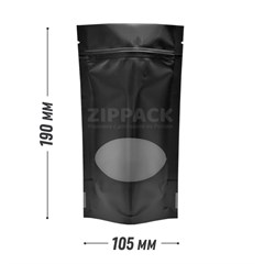 ЧЕРНЫЙ МАТОВЫЙ ДОЙ-ПАКЕТ 105х190 мм с овальным окном zip-lock D2323