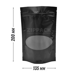 ЧЕРНЫЙ МАТОВЫЙ ДОЙ-ПАКЕТ 135х200 мм с овальным окном zip-lock D2325