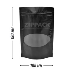 ЧЕРНЫЙ МАТОВЫЙ ДОЙ-ПАКЕТ 105х190 мм с овальным окном zip-lock D2323