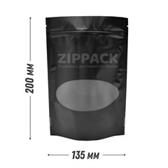 ЧЕРНЫЙ МАТОВЫЙ ДОЙ-ПАКЕТ 135х200 мм с овальным окном zip-lock D2325