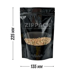 ЧЕРНЫЙ ДОЙ-ПАКЕТ 135х225 мм С ОВАЛЬНЫМ ОКНОМ и замком zip-lock D2307