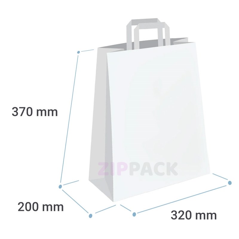 БЕЛЫЙ БУМАЖНЫЙ ПАКЕТ 320x200х370 мм ПЛОСКИЕ РУЧКИ | Крафт 70 гр./м2 320/200/370 white/flat