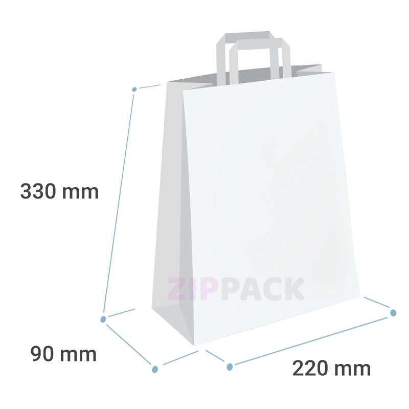 БЕЛЫЙ БУМАЖНЫЙ ПАКЕТ 220x90х320 мм ПЛОСКИЕ РУЧКИ | Крафт 70 гр./м2 220/90/330 white/flat