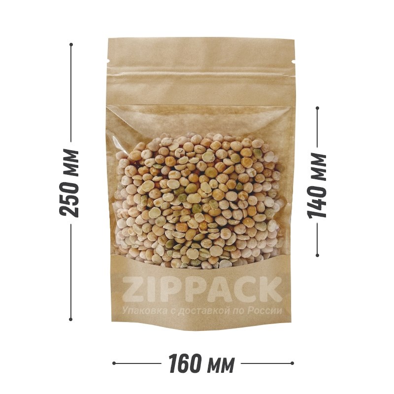 КРАФТ ДОЙ-ПАКЕТ 160х250 мм С ПРОЗРАЧНОЙ СТОРОНОЙ D1811