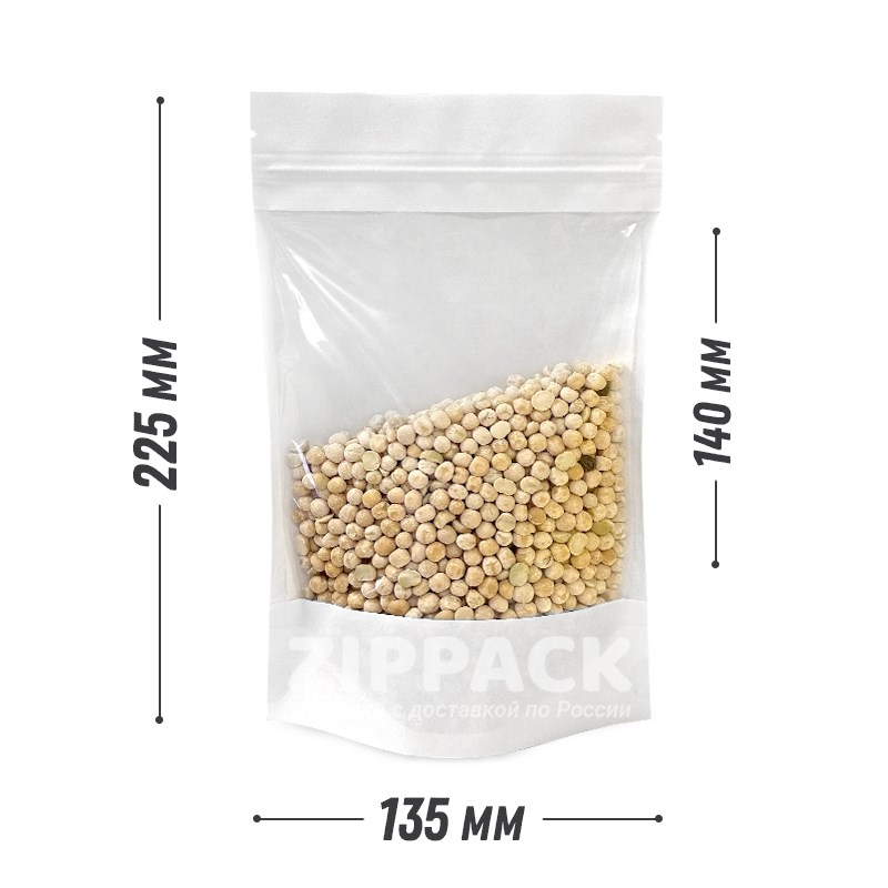 БЕЛЫЙ БУМАЖНЫЙ ДОЙ-ПАКЕТ 135х225 мм С ПРОЗРАЧНОЙ СТОРОНОЙ D1821