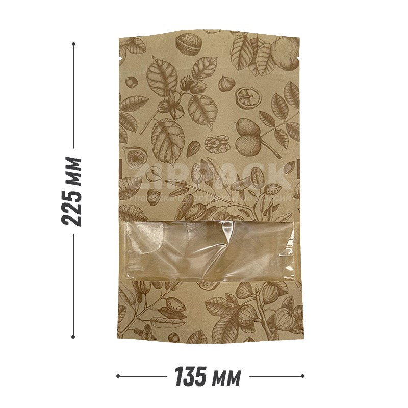 КРАФТ ДОЙ-ПАКЕТ 135х225 мм с печатью орешки-сухофрукты D1830