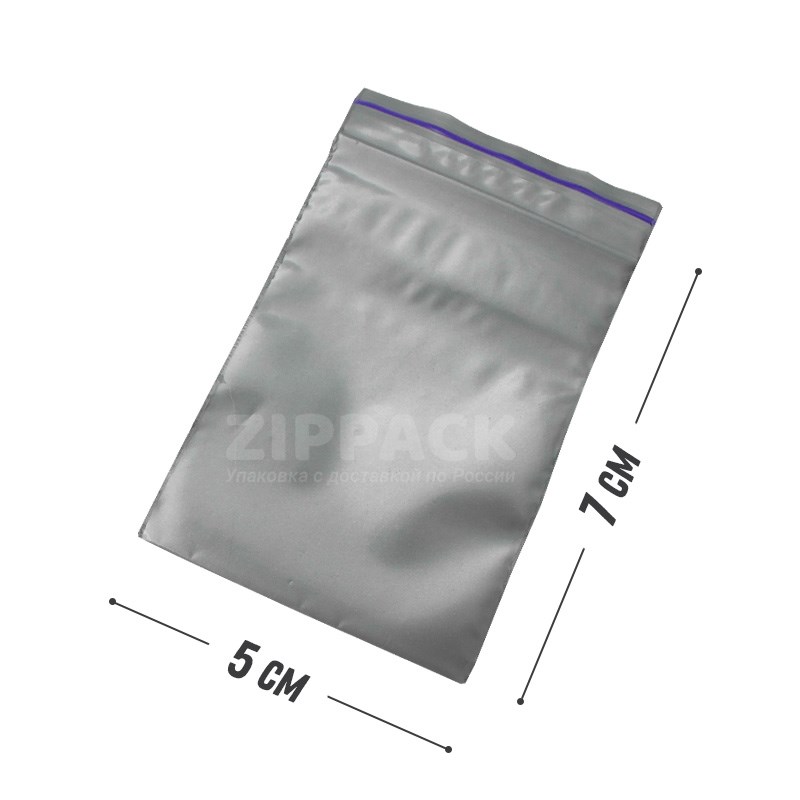 ГРИППЕРЫ ZIP-LOCK 5х7 см СЕРЕБРИСТЫЙ МЕТАЛЛИК 60 мкм Россия ZIP60.5х7s