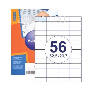 Бумажные этикетки для принтера 52,5х21,2 мм  | 56 штук на листе А4 40525212