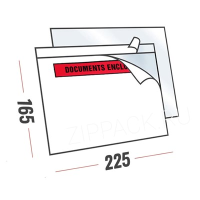 САМОКЛЕЮЩИЙСЯ ПРОЗРАЧНЫЙ ПАКЕТ DOCUFIX C5 225х165 мм с надписью "DOCUMENTS ENCLOSED" docufix_С5_docs-enclosed
