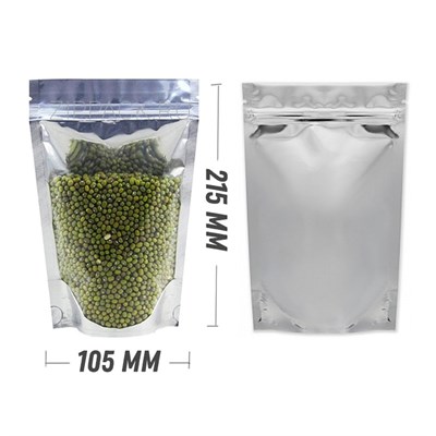МЕТАЛЛИЗИРОВАННЫЙ ДОЙ-ПАКЕТ 105х215 мм с прозрачной стороной и zip-lock D1902