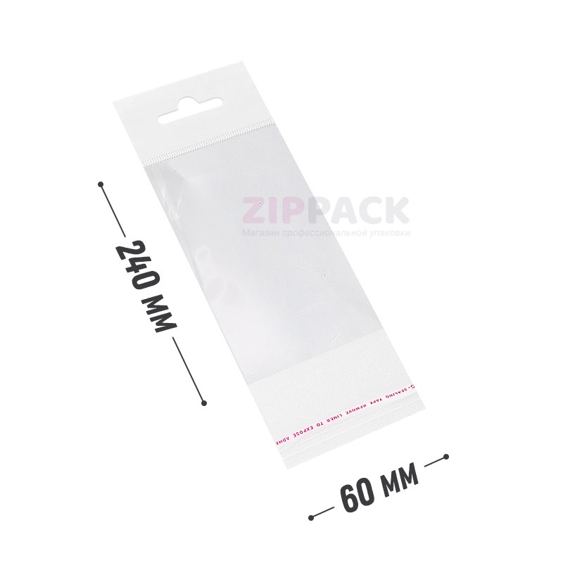 ПАКЕТ С ЕВРОПОДВЕСОМ И КЛАПАНОМ 60х240+30 мм прозрачный бопп 25 мкм PE6/24 - фото 17825