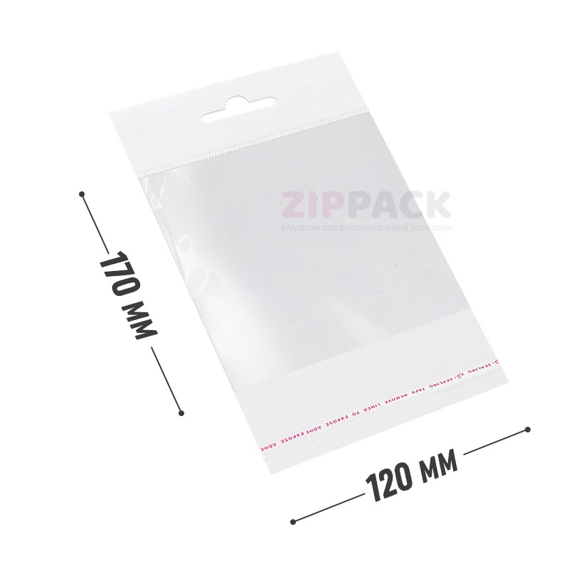 ПАКЕТ С ЕВРОПОДВЕСОМ И КЛАПАНОМ 120х170+30 мм прозрачный бопп 25 мкм PE12/17 - фото 17830