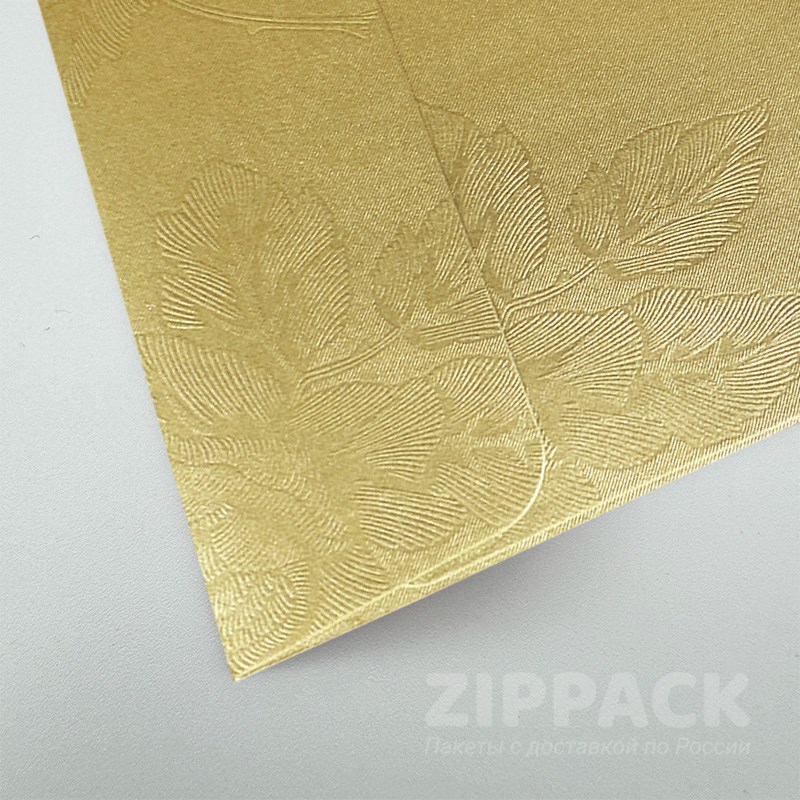 Подарочный конверт с цветами 110х220 мм (Е65) | 120 гр./м2 | Золотой металлик FLOW-DL-32