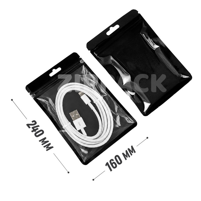 ЧЕРНЫЙ ZIP-LOCK ПАКЕТ 160х240 мм С ПРОЗРАЧНОЙ СТОРОНОЙ | европодвес SP16/24-B